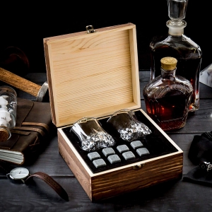 Velvet Pouch in Elegant Wooden Gift Box Packaging Tongs LEEBS Premium Whiskey Stones Gift Set 8 Granite Scotch Chilling Rocks 2 Large Whiskey Glasses 